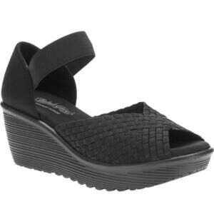 Faded Glory Sandals Women's Woven Wedge Ankle D'Orsay Peep Toe Black Fabric 10